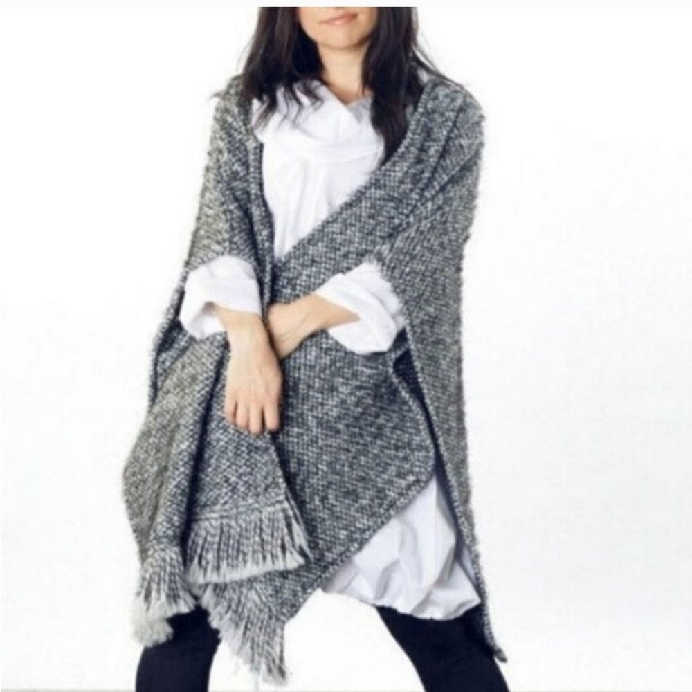 Bryn Walker Virginia Wool Blend tweed Fringed Poncho